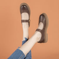 Vintage Mary Jane Women's Small Leather Shoes With Buckle