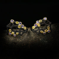 Hollow Rhombus Diamond-studded Flower Earrings