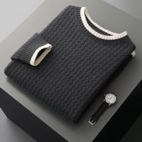 Men's Round Neck Twisted Design Color Matching Sweater