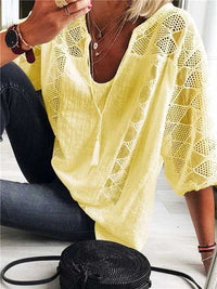 New European And American Lace-up U-neck Seven-quarter Sleeve Top T-shirt