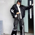 Personalized White Stand-collar Loose Short Jacket With Sleeve Lettering
