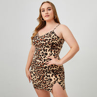 Summer New Plus Size Women's Leopard Print Suspender Dress