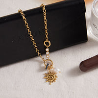 Spiral Solar Pendant Titanium Steel Freshwater Pearl Necklace