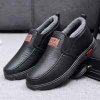 Thickened Waterproof Cotton Shoes For Elderly Fleece-lined Casual Leather Shoes