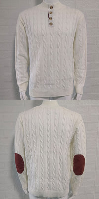 Slim-fit Buttoned Turtleneck Suede Stitching Sweater