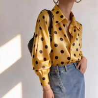Satin Yellow Polka-dot Shirt For Women