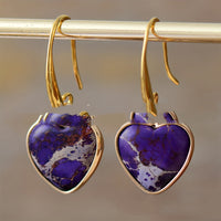 Cross-border Bestseller Natural Stone Earrings Heart-shaped Edging Colorful Imperial Stone Pendant Earrings High-end Texture Elegant