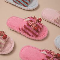 Contrast Color Cherry Open Plush Slippers