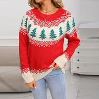 Casual Loose Jacquard Women's Christmas Tree Pullover Knitted Sweater