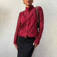 Fashionable Lace Blouse For Women Cardigan-style Top With A Stand-up Collar
