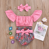 Baby Polka Dot Top Floral Shorts Pink Turban Set
