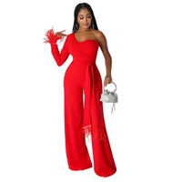 Wide-leg Pants One-shoulder Tassel Jumpsuit