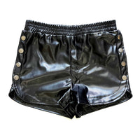 European And American Side Button PU Leather Shorts High Waist Pure Color Split