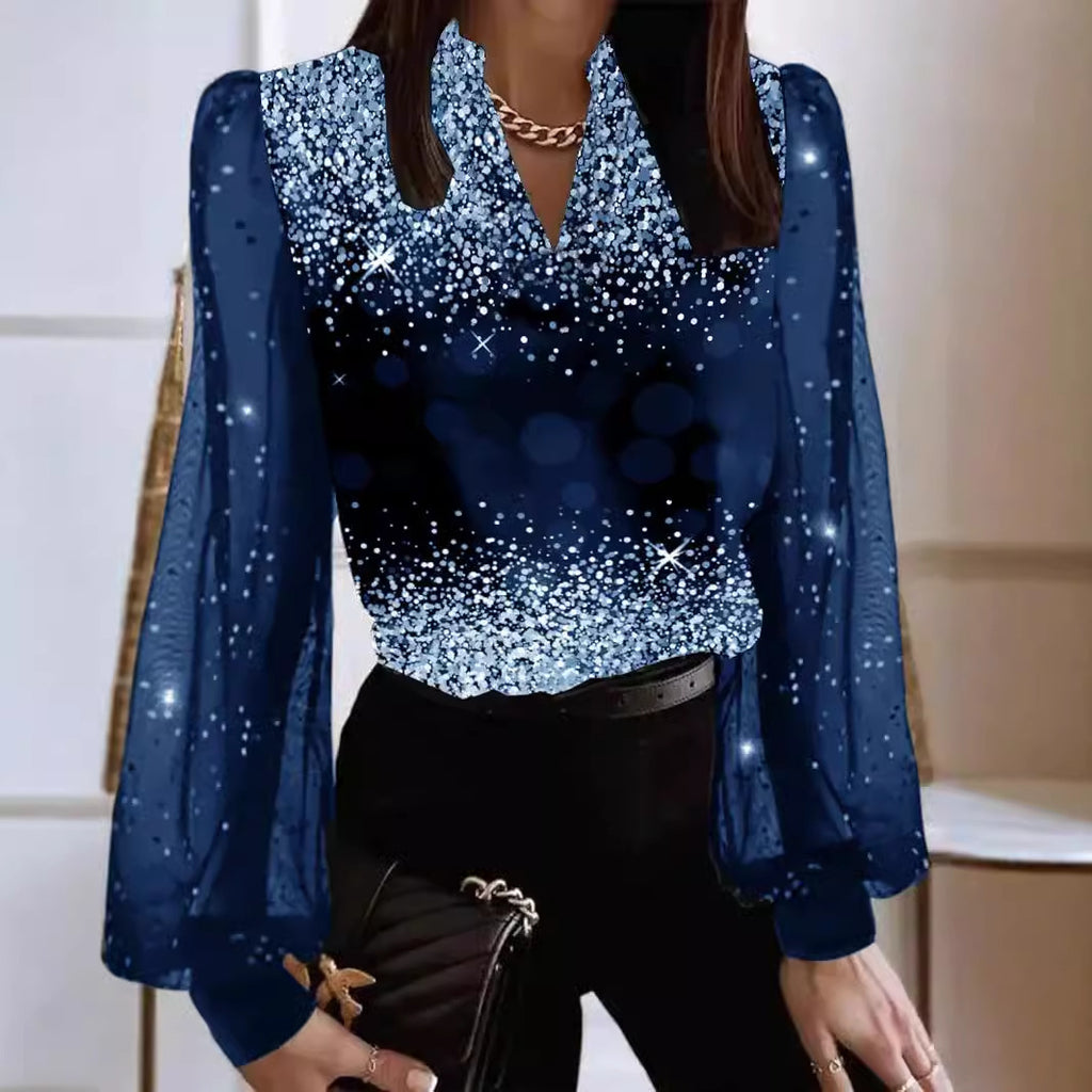 Women's V-neck Pullover Fashionable Printed Shirt