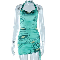 Fashionable Printed Pleated Dress Color-blocked Sexy And Figure-hugging Hip-hugging Skirt