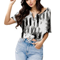 Fashion V-neck Printed Button Short Sleeve Women's Blouse