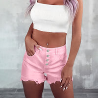 Womens Stretchy Slim-Fit Distressed Denim Shorts