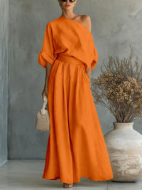 Cropped Off-shoulder Top And Pants Two-piece Set