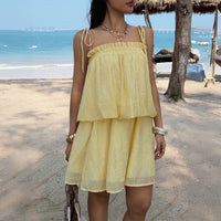 Resort-style Casual Tie-waist Solid-color Set