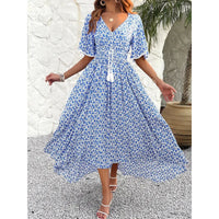 Womens V-Neck Elegant Chic Printed Dress