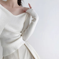Petal Collar Knitted Off-shoulder Inner Bottoming Sweater