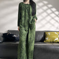 Womens Loose-Fit Long-Sleeve Long-Pants Printed Loungewear Set