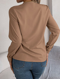 Elegant Solid Color Layered V-Neck Long Sleeve Blouse
