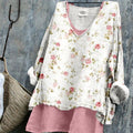 Vintage Cottagecore Floral Pattern Linen Blend Long-sleeve Top