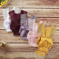European And American Cute And Popular Baby Romper Lace Cotton And Linen Bow Romper