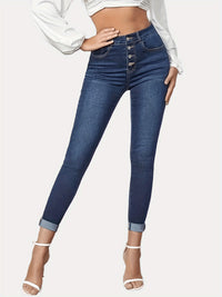 Contrast Color Slim Fit Stretch Rolled Hem Cropped Jeans