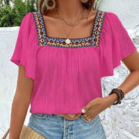Square Collar Shirt Pullover Short Sleeve Backless Shirt