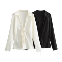Fashion Bowknot Satin Long-sleeved Shirt