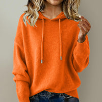 Womens Fashion Solid-color Loose Soft Hoodie With Drawstring