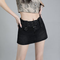 A-line Figure-flattering Vintage-style Lined Blue Denim Skirt For Women