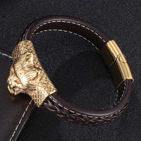 European And American-style Stainless Steel Braided Retro Animal Wolf Head Leather Bracelet