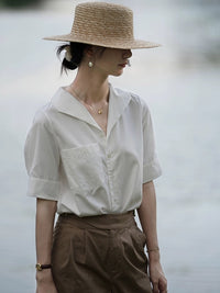 French Chic Design Niche Top Short Sleeve V-neck White Shirt