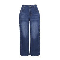 AutumnWinter Niche Design Heart-Shaped Rivet Denim Pants
