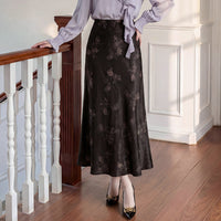 Rose Printed Satin A-line Skirt