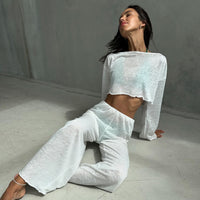 Women's Knitted Crew-Neck Pajama Set With Long Sleeves And Long Pants Two Pieces