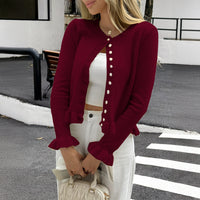 Women's Solid Color Versatile Button Long-sleeved Sweater
