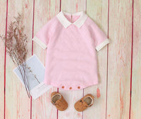Short sleeve knitted solid color fart romper
