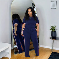 European And American SpringSummer Fashion Womens Trendy Patchwork Ribbed Contrasting Color Casual Two-Piece Set