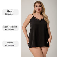 Black Ice Silk Pajamas Camisole Sexy Nightdress Simple Loungewear