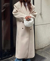 Long Wool Coat With A Business Suit-style Collar For Commuting