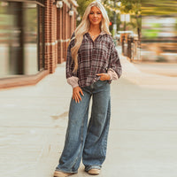 Women's European And American Leisure All-match Plaid Printed Loose Top