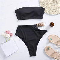 European And American Women's White Bikini Split Tube Top Swimsuit