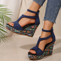 Women's Thick-soled Slope Ankle-strap Buckle Hemp-soled Sandals