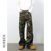 Mens Retro Camo Cargo Denim Jeans With Big Pockets