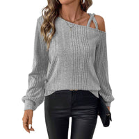 Women's Sunken Stripe Square Collar Fashion Casual Long Sleeve Top