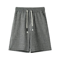 Hong Kong-style Color-Block Wheat-Stripe Textured Plus-Size Cropped Shorts
